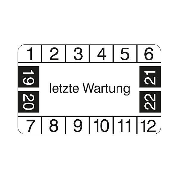 SafetyMarking Prüfplakette, letzte Wartung, Prüfzeitraum: 19-22, BxH 4x2,5 cm, Folie, selbstklebend, VE: 12 Stück/Bogen, 30.3799-19-22