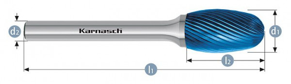 Karnasch Hartmetall-Frässtift Blue-Tec beschichtet TRE/ HP-5 d1=12 / l2=22/ d2=6 / l1=67mm, VE: 2 Stück, 115043035