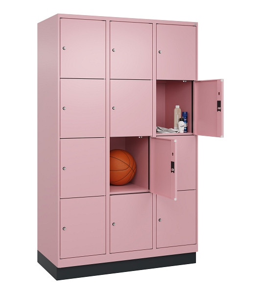 C+P Schließfachschrank Evolo PLUS, mit Sockel, 12 Fächer, 1950x1200x500mm, 3015/3015 Hellrosa, Abteile 3, Abteilbreite 400 mm, 049020-324 S10024