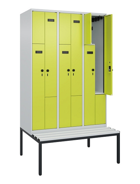 C+P Z-Spind Evolo PLUS, Bank, 6 Fächer, 2120x1200x815mm, 7035/0024, Drehriegel, Sitzfläche Kunststoff, Sitzbank, 0490537-326 S10069
