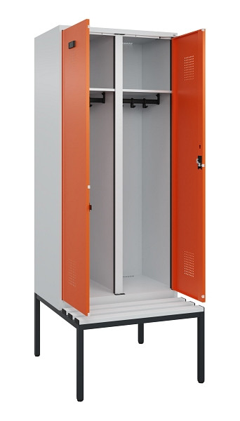 C+P Schwarz-Weiß-Spind Evolo PLUS, Bank, 2 Abteile, 2120x800x815mm, 7035/2004, Zylinderschloss, Sitzfläche Kunststoff, Sitzbank, 0490527-22 S10083