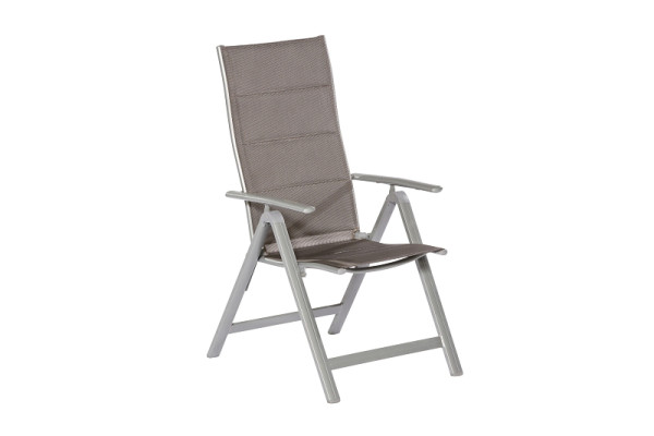 Merxx Taviano Klappsessel, Rückenlehne 5-fach verstellbar, gepadded, silber/diamantbraun, 2er Set, Aluminiumgestell mit Textilbespannung, 50263-330