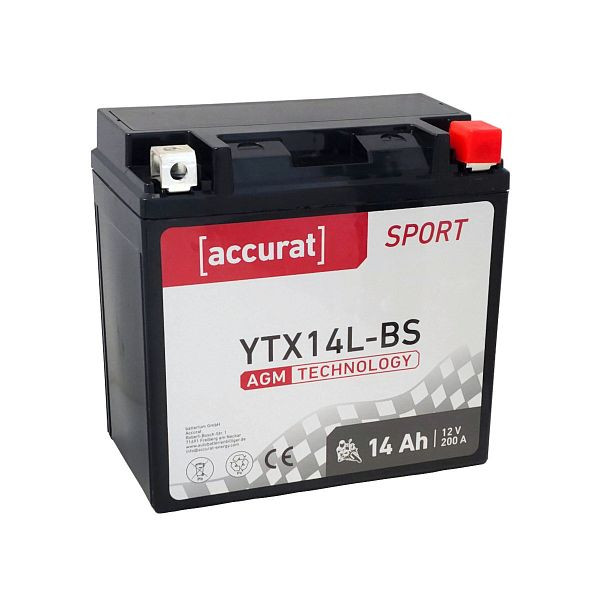 Accurat Sport AGM YTX14L-BS Motorradbatterie 14Ah 12V 200A 65958-04A, MBA-YTX14L
