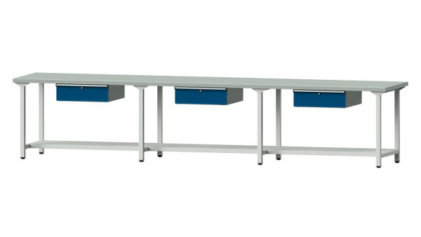 ANKE Werkbänke Arbeitstisch, Modell 203, 4050 x 800 x 850 mm, RAL 7035/5010, ZBP 50 mm, 401.546