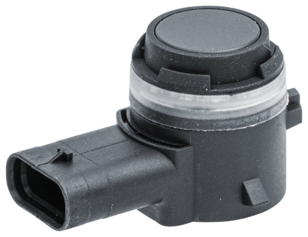 HELLA Sensor, Einparkhilfe, gewinkelt, 3-polig, gesteckt, lackierbar, mit Befestigungsring, 6PX 358 141-261