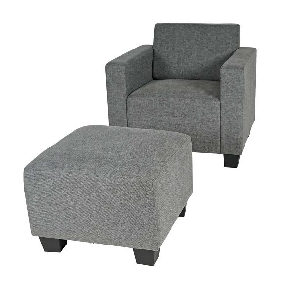 Mendler Modular Sessel Loungesessel mit Ottomane Lyon, Stoff/Textil, grau, 75189+75190