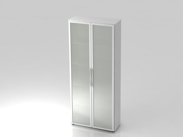 Hammerbacher Glastürenschrank 5OH 34, 6cm tief Bogengriff Weiß, 80x34,9x188 cm (BxTxH), V4200/W/S/BM