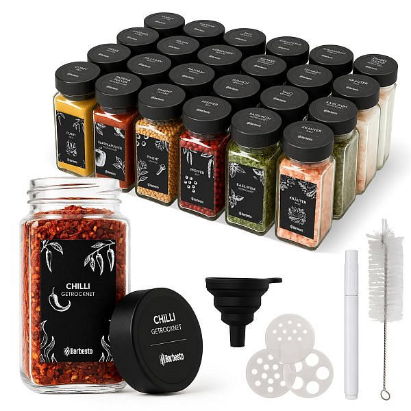 CLP 24er Set Gewürzgläser eckig PP, schwarz, 326903