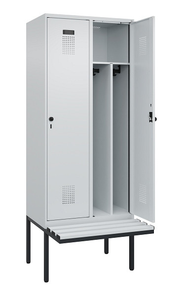 C+P Spind Evolo PLUS, 2 Abteile, 2120x800x815mm, 7035/7035, Haken 4, Drehriegel, Sitzfläche Kunststoff, Trennwand, 0490407-22F S10067