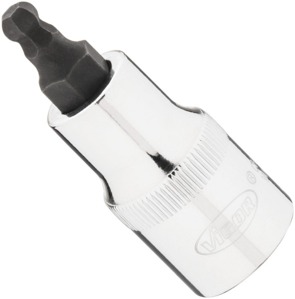 VIGOR Innensechskant Schraubendreher-Einsatz, Vierkant hohl 12,5 mm, Innen-Sechskant Profil, 6 mm, Schwenkwinkel: 15-20°, Länge: 55 mm, V7055-H6