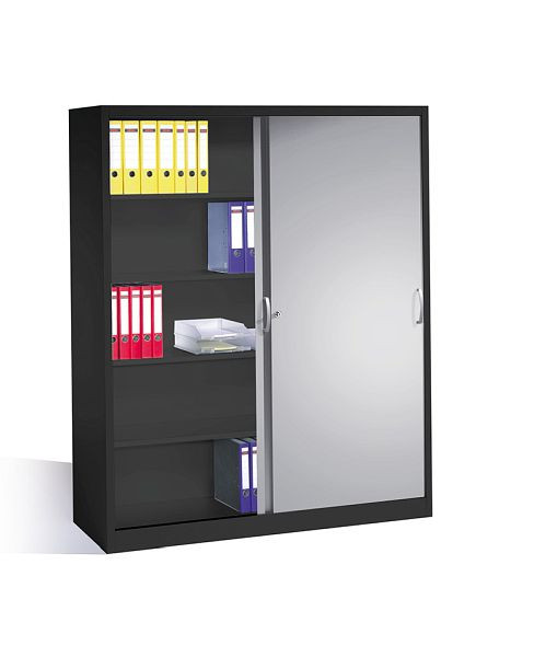 C+P Schiebetürenschrank Acurado, H1950xB1600xT500mm, Farbe: Schwarzgrau / Lichtgrau, Bügelgriff, 5 OH, 2150-00 S10198