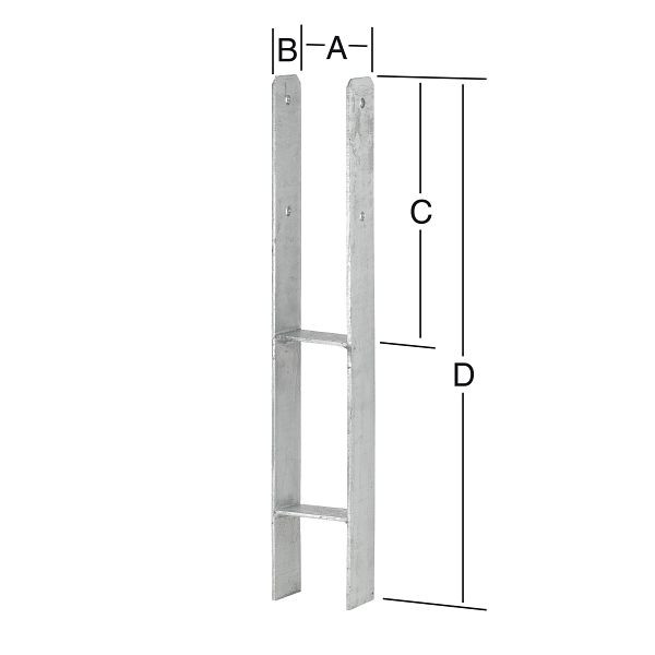 Vormann H-Pfostenanker, feuerverzinkt, 91 x 60 x 600 x 6 mm, 071337006