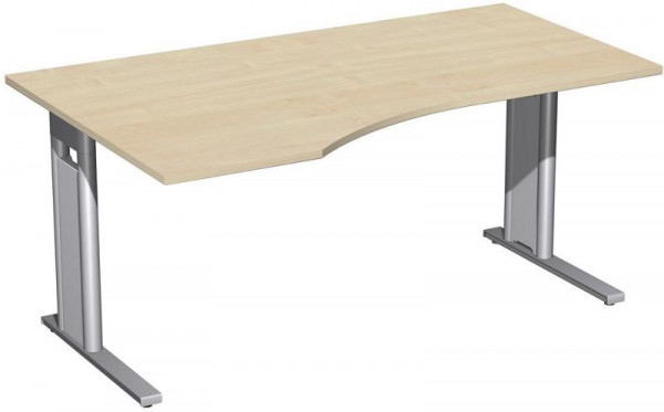 geramöbel PC-Schreibtisch links starr, C Fuß Blende optional, 1600x1000x720, Ahorn/Silber, N-648312-AS