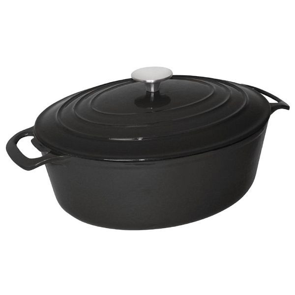 Vogue ovaler Schmortopf schwarz groß, hochwertiges Gusseisen, GH310