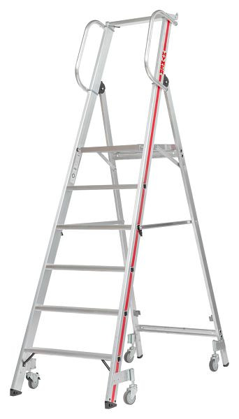 HYMER Plattformleiter mit Handlauf und Rollen, 6 Stufen, Standhöhe 1,40 m, 858006