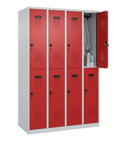 C+P Doppelstöckiger Spind Evolo PLUS, 8 Fächer, 1850x1200x500mm, 7035/3000, Drehriegel, 049300-40 S10003