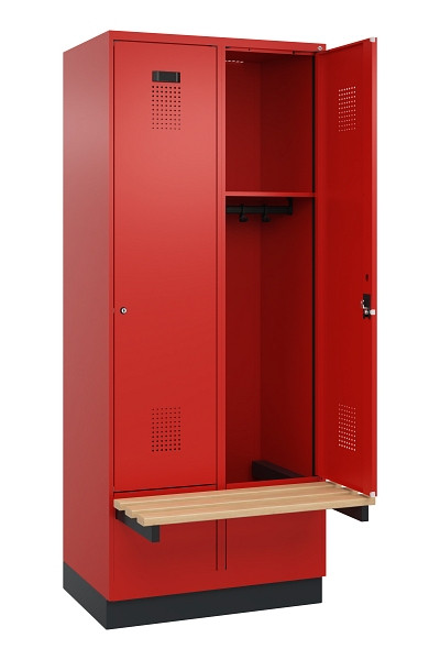 C+P Spind Evolo PLUS, 2 Abteile, 1950x800x815mm, 3020/3020, Zylinderschloss, Sitzfläche Holz, mit Sockel, 049040-22 S10052