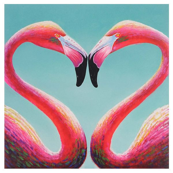 Mendler Ölgemälde Flamingo, 100% handgemaltes Wandbild Gemälde XL, 90x90cm, 44726