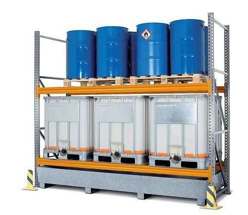 DENIOS Palettenregal PR 33.25 für 8 Euro- oder 4 Chemiepaletten oder 6 IBC, mit 2 Lagerebenen, Grundfeld, 199723