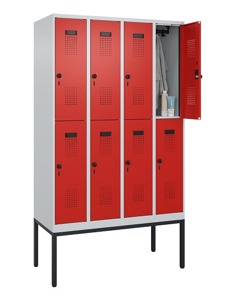 C+P Doppelstock-Spind Evolo PLUS, Gestell, 8 Fächer, 2120x1200x500mm, 7035/3020, Drehriegel, 0493307-40 S10005