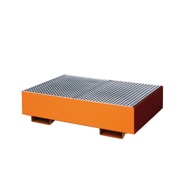 Eichinger Industrie Auffangwanne mit geraden Seitenwänden, mit Gitterrost 2 x Fässer, reinorange, 30120100000000