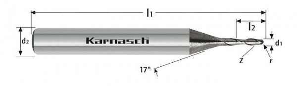 Karnasch VHM-Micro Radiusfräser lang HSC d=1,5/r=0,75/Z=2 UFX-1 Nano, VE: 10 Stück, 3062860150