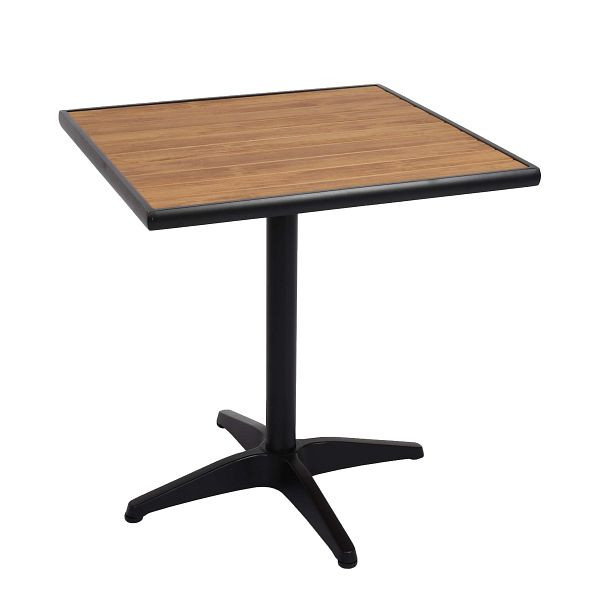 Mendler Gartentisch HWC-J95, Balkontisch Bistrotisch, Gastronomie Outdoor-Beschichtung Aluminium Polywood, schwarz, teak braun, 84863