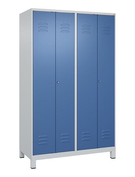 C+P Umkleidespind Classic PLUS SW, Füße, 4 Abteile, 1950x1200x500mm, 7035/5023, Zylinderschlösser, 080012-40 S10020