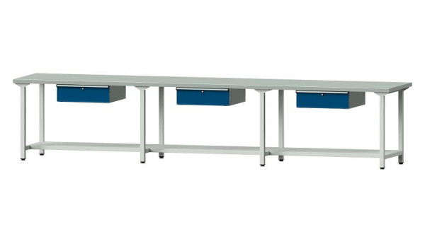 ANKE Werkbänke Arbeitstisch, Modell 203, 4050 x 800 x 840 mm, RAL 7035/5010, ZBP 40 mm, 401.544
