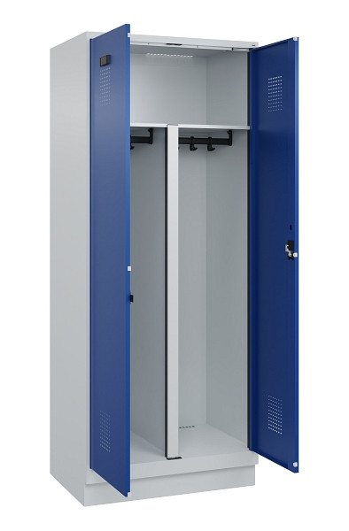 C+P PSA Schwarz-Weiß-Spind Evolo PLUS, mit Sockel, 2 Abteile, 1950x800x500mm, 70, Frontfarbe RAL 5010 Enzianblau, Zylinderschloss, 049022-22P S10033