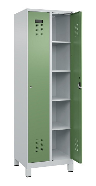 C+P Wäsche-Spind Evolo PLUS, mit Füßen, 2 Abteile, 1950x600x500mm, 7035/6011, Verschluss Zylinderschloss, Ablageböden 8, 049010-20B S10037