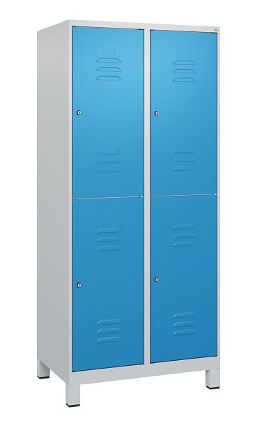 C+P Doppelstöckiger Spind Classic PLUS, Füße, 2 Abteile, 1800x800x500mm, 7035/5012, Zylinderschlösser, 0803107-22 S10019