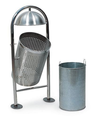 DENIOS Außen-Abfallbehälter aus Edelstahl, Schutzhaube + Kippvorrichtung, 45 l, 163-565