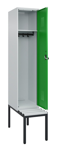 C+P Spind Evolo PLUS, 1 Abteile, 2120x400x815mm, 7035/6037, Haken 4, Drehriegel, Sitzfläche Kunststoff, Sitzbank, 0490507-12 S10065
