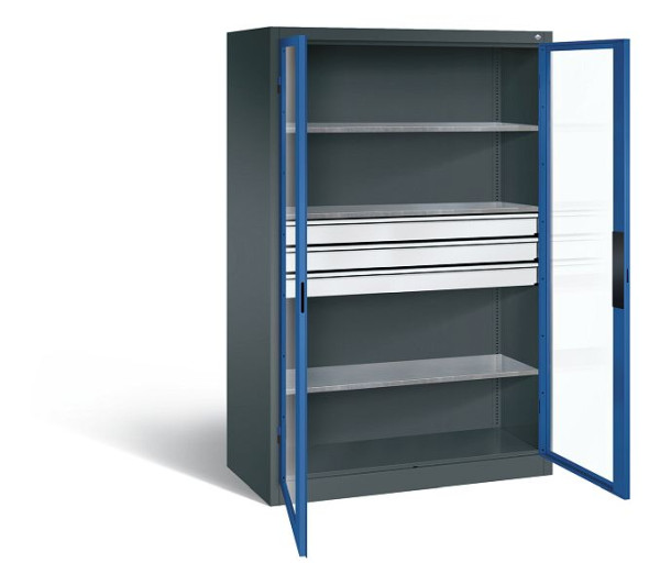 C+P Werkzeugschrank Acurado, H1950xB1200xT600mm, Farbe: Anthrazitgrau / Enzianblau, Muldengriff, 8932-5530 S10065
