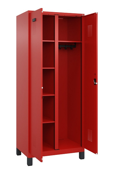 C+P Wäsche-/Garderobenspind Evolo PLUS, mit Füßen, 2 Abteile, 1950x800x500mm, 3, Frontfarbe RAL 3020 Verkehrsrot, Zylinderschloss, 049610-22 S10052