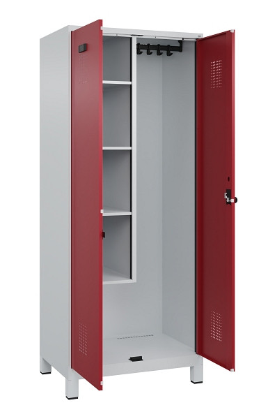 C+P Putzmittel-Spind Evolo PLUS, mit Füßen, 2 Abteile, 1950x800x500mm, 7035/300, Frontfarbe RAL 3003 Rubinrot, Drehriegel, 049110-02 S10004