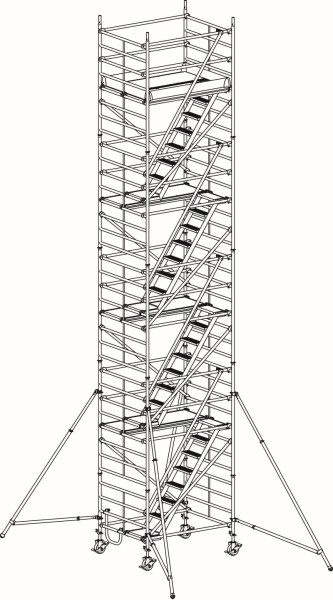 HYMER Treppen-Fahrgerüst mit Ausleger, Bühnenlänge 1,90 m, Rahmenteilbreite 1,50 m, Reichhöhe 10,40 m, 857610