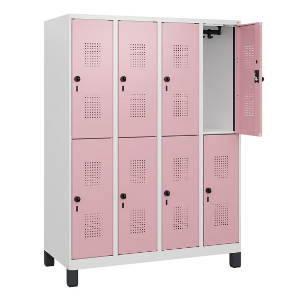 C+P Doppelstöckiger Spind Evolo PLUS, Füße, 8 Fächer, 1630x1200x500mm, 9016/3015, Drehriegel, 0493105-40 S10018