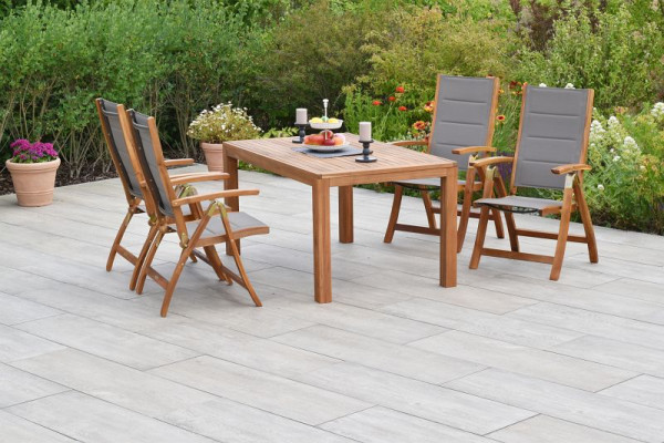 Merxx Acapulco Set 5-teilig, 4 Acapulco Klappsessel, gepolstert, 1 Ausziehtisch, 150 (200) x 90 cm, natur/grau, 50766-309