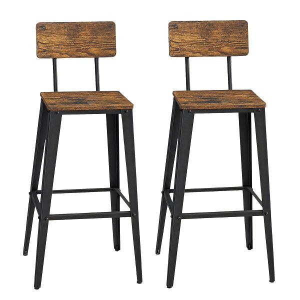 VASAGLE Barhocker, Rostbraun, Schwarz, 45,4x45,4x102,2 cm, VE: 2 Stück, LBC078B01