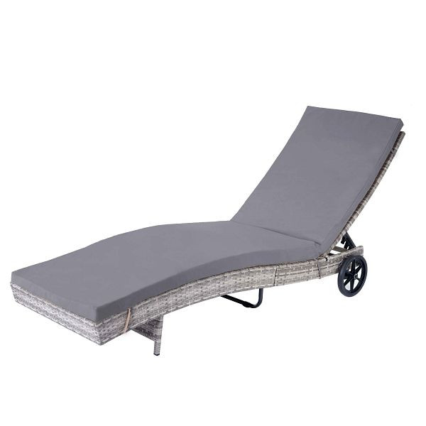 Mendler Sonnenliege HWC-D80, Gartenliege Relaxliege Liege, Poly-Rattan, grau, Kissen dunkelgrau, 64459