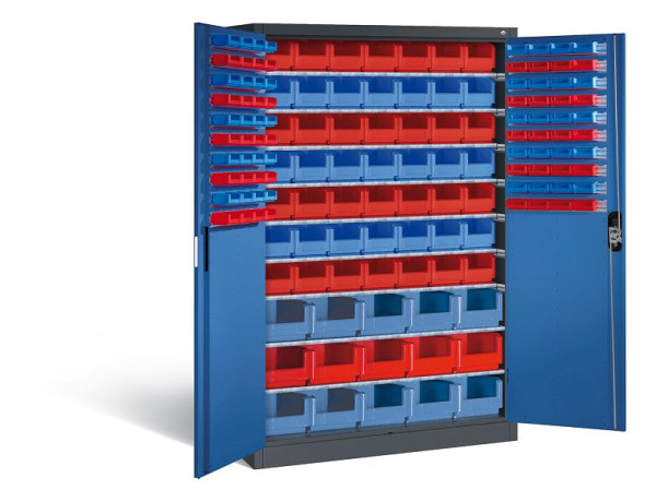 C+P Magazinschrank Acurado, H1950xB1200xT500mm, Farbe: Schwarzgrau / Enzianblau, Muldengriff, 8931-502 S10066