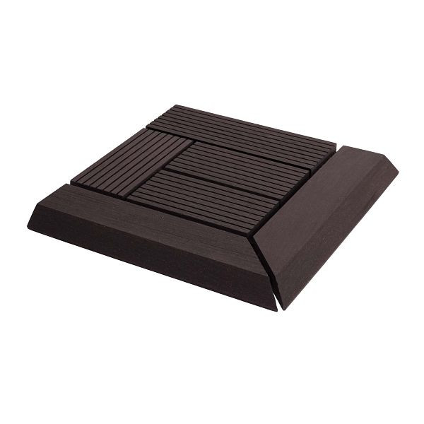 Mendler WPC Eck-Bodenfliese Rhone + Abschluss, Holzoptik Terrasse, 30x30cm Premium, Ecke, anthrazit versetzt, 77628