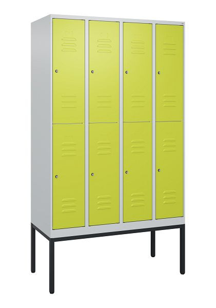 C+P Doppelstöckiger Spind Classic PLUS, Gestell, 4 Abteile, 2120x1200x500mm, 7035/0024, Zylinderschlösser, 0803307-40 S10025