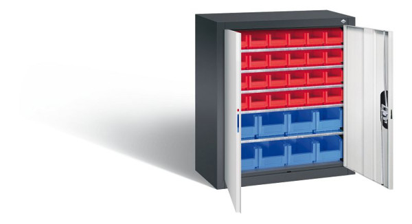 C+P Magazinschrank Serie 13, H830xB700xT300mm, Farbe: Schwarzgrau / Lichtgrau, Muldengriff, 134013-24 S10031