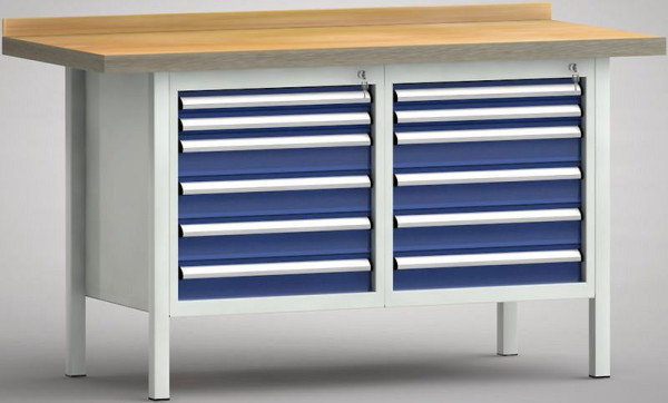 KLW Profi-Werkbank - 1500 x 700 x 905 mm L x T x H (ERGO-Version), links & rechts 2x50EA/4x100EA, WP177E-1500M45-E7029