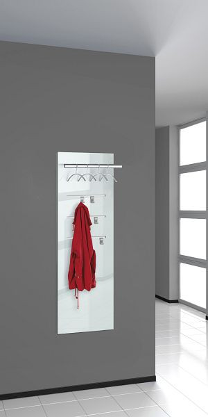 Kerkmann Wandgarderobe Lugano Glas mit 4 Kleiderbügeln und 4 Kleiderhaken, weiß/silber, 32607610