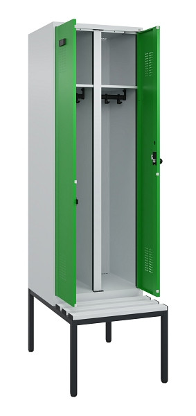 C+P Schwarz-Weiß-Spind Evolo PLUS, Bank, 2 Abteile, 2120x600x815mm, 7035/6037, Drehriegel, Sitzfläche Kunststoff, Sitzbank, 0490527-20 S10065