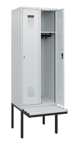 C+P Spind Evolo PLUS, 2 Abteile, 1950x600x815mm, 7035/7035, Zylinderschloss, Material Sitzfläche Kunststoff, 0490405-20 S10094